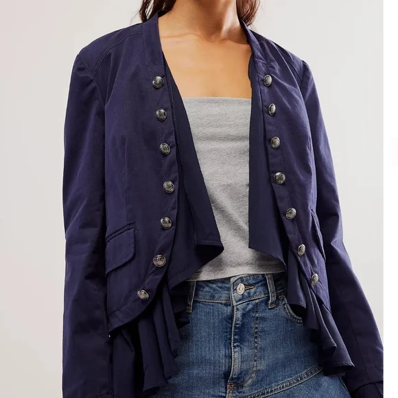 Free People Ruffles Romance Jacket in Navy sz small NWT - Picture 2 of 12